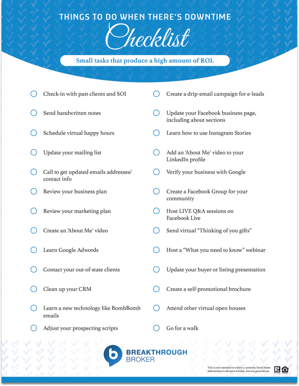 Things To Do When There's Downtime Checklist